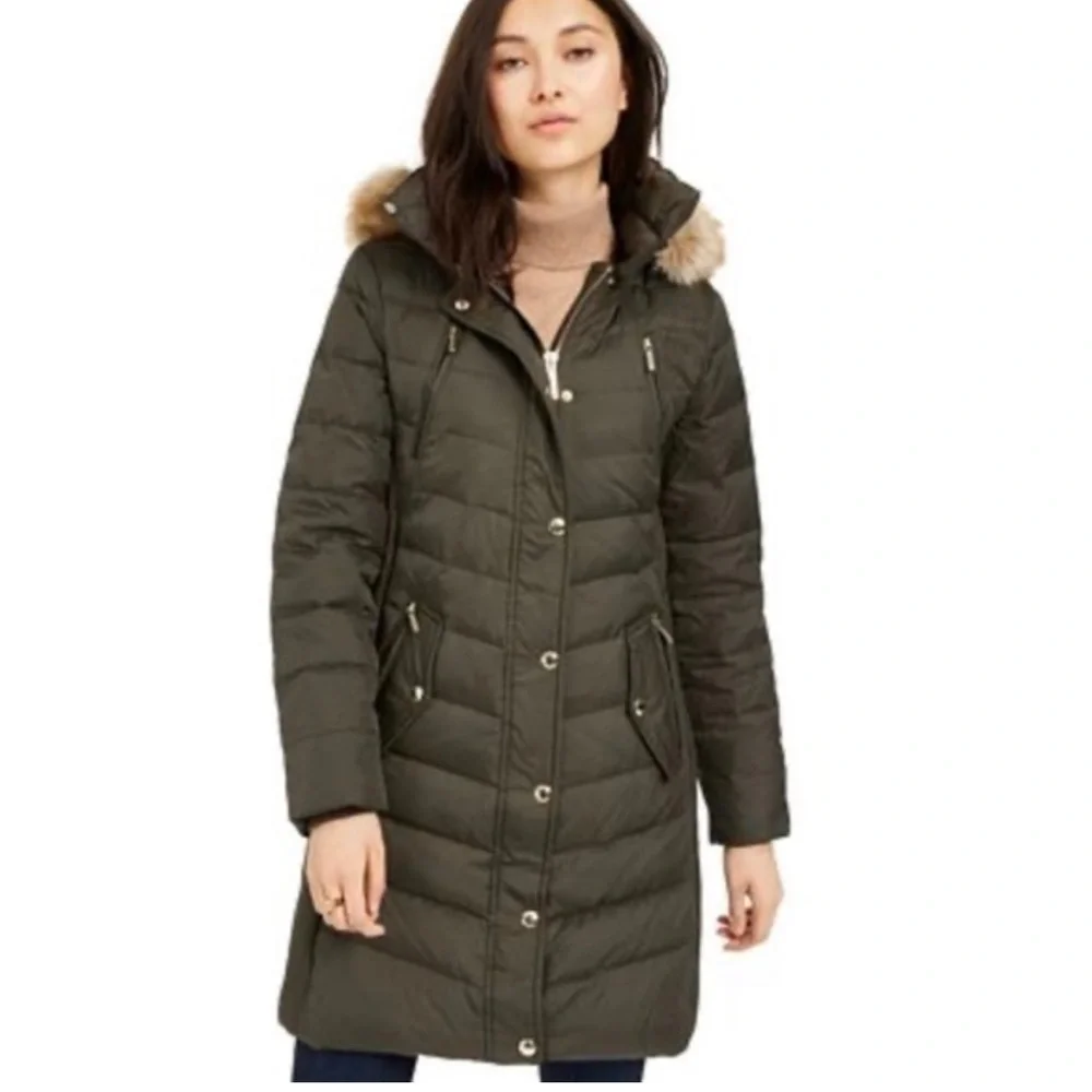 Michael Kors Hooded Puffer Coat - Size Small | Color: Olive Green
